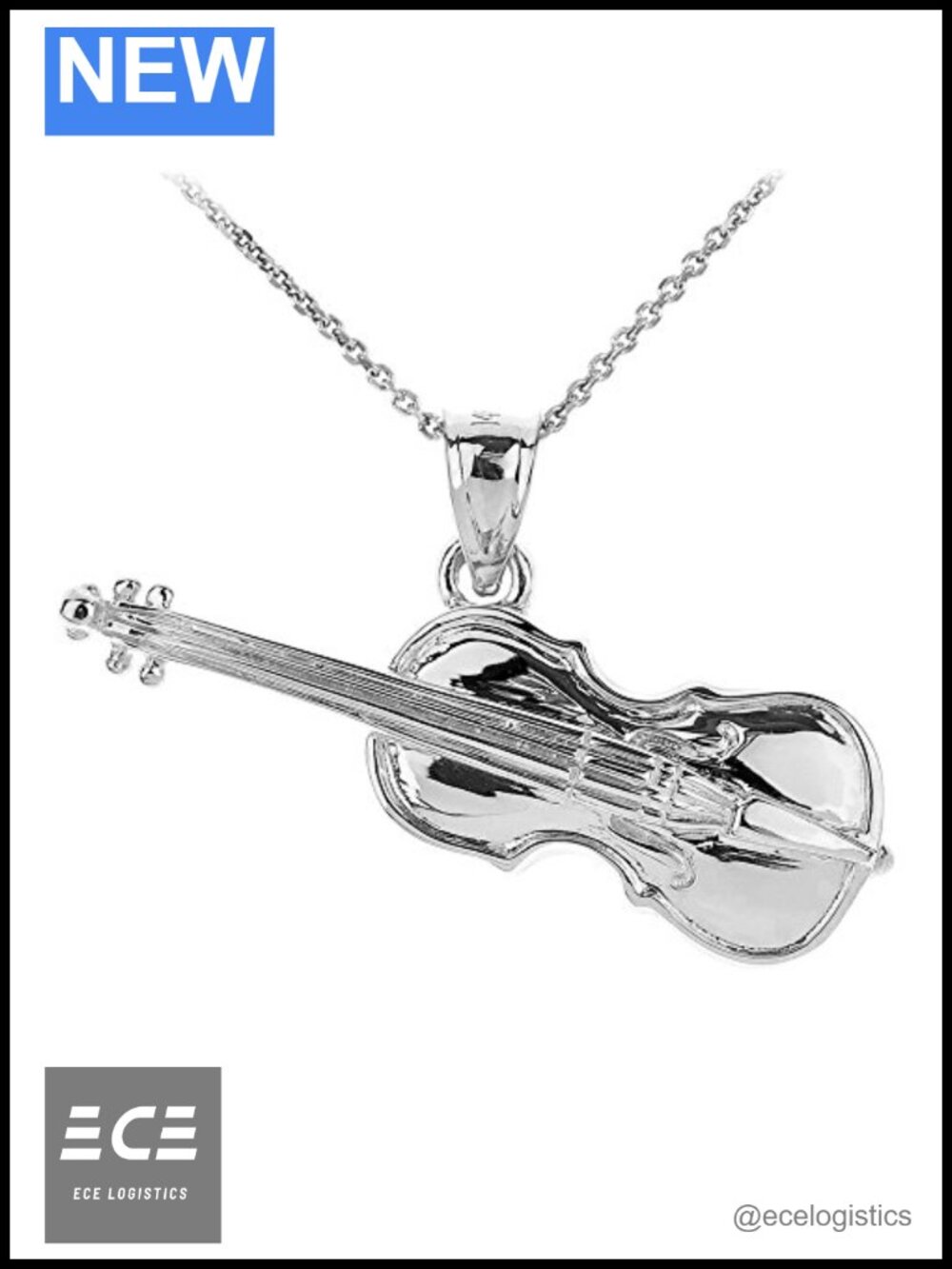 925 Sterling Silver Music Charm Cello Pendant Necklace 18 inch Rolo Chain